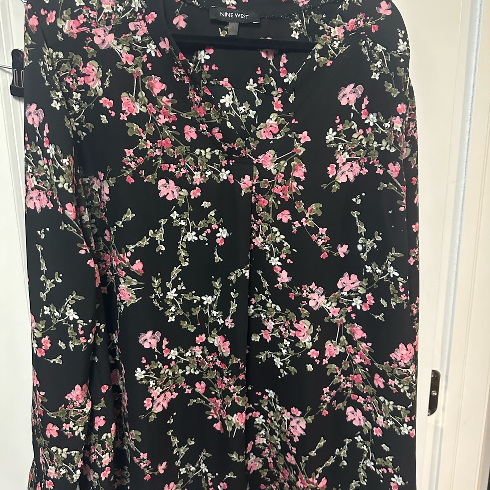 Nine West Black shirt with Pink and Green Floral Design